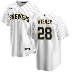 Men Milwaukee Brewers 28 Joey Wiemer Cream Cool Base Stitched JerseyS