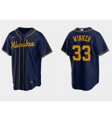 Men Milwaukee Brewers 33 Jesse Winker Navy Cool Base Stitched Jersey