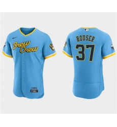 Men Milwaukee Brewers 37 Adrian Houser Powder Blue 2022 City Connect Flex Base Stitched MLB Jersey