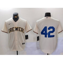 Men Milwaukee Brewers 42 Jackie Robinson Cream Cool Base Stitched Jersey