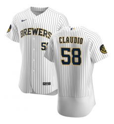 Men Milwaukee Brewers 58 Alex Claudio Men Nike White Home 2020 Flex Base Player MLB Jersey