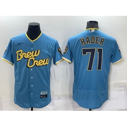 Men Milwaukee Brewers 71 Josh Hader 2022 Powder Blue City Connect Flex Base Stitched Jersey