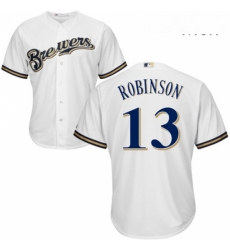 Mens Majestic Milwaukee Brewers 13 Glenn Robinson Replica White Home Cool Base MLB Jersey