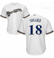 Mens Majestic Milwaukee Brewers 18 Eric Sogard Replica Navy Blue Alternate Cool Base MLB Jersey 