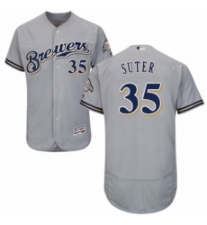 Mens Majestic Milwaukee Brewers 35 Brent Suter Grey Road Flex Base Authentic Collection MLB Jersey