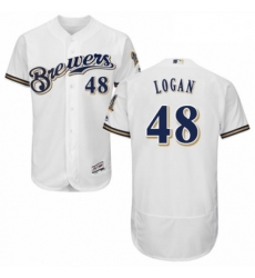 Mens Majestic Milwaukee Brewers 48 Boone Logan Navy Blue Alternate Flex Base Authentic Collection MLB Jersey