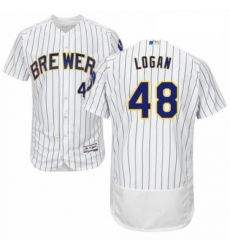 Mens Majestic Milwaukee Brewers 48 Boone Logan White Home Flex Base Authentic Collection MLB Jersey