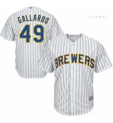 Mens Majestic Milwaukee Brewers 49 Yovani Gallardo Replica White Alternate Cool Base MLB Jersey 