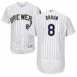 Mens Majestic Milwaukee Brewers 8 Ryan Braun White Home Flex Base Authentic Collection MLB Jersey