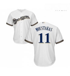 Mens Milwaukee Brewers 11 Mike Moustakas Replica White Alternate Cool Base Baseball Jersey 