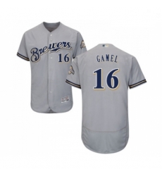 Mens Milwaukee Brewers 16 Ben Gamel Grey Road Flex Base Authentic Collection Baseball Jersey