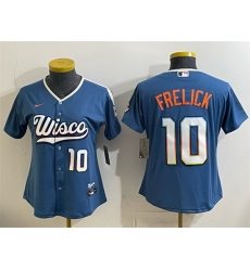 Women Milwaukee Brewers  10 Sal Frelick Mineral Blue 2026 City Connect Stadium Stitched Baseball Jersey  