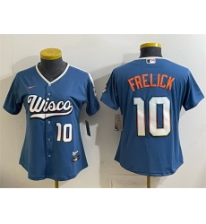 Women Milwaukee Brewers  10 Sal Frelick Mineral Blue 2026 City Connect Stadium Stitched Baseball Jersey