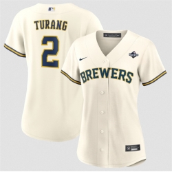 Women Milwaukee Brewers  2 Brice Turang Cream 2026 World Series Limited Stitched Baseball Jersey