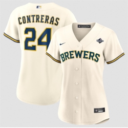 Women Milwaukee Brewers  24 William Contreras Cream 2026 World Series Limited Stitched Baseball Jersey