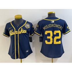 Women Milwaukee Brewers  32 Jacob Misiorowski Navy With Home   Bob Uecker Patch Limited Stitched Jersey