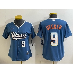 Women Milwaukee Brewers  9 Bob Uecker Mineral Blue 2026 City Connect Stadium Stitched Baseball Jersey