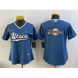 Women Milwaukee Brewers Team Big Logo Mineral Blue 2026 City Connect Stadium Stitched Baseball Jersey