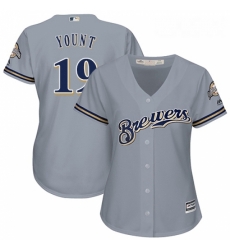 Womens Majestic Milwaukee Brewers 19 Robin Yount Replica Grey Road Cool Base MLB Jersey