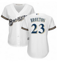 Womens Majestic Milwaukee Brewers 23 Keon Broxton Replica Navy Blue Alternate Cool Base MLB Jersey 