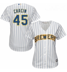 Womens Majestic Milwaukee Brewers 45 Jhoulys Chacin Authentic White Alternate Cool Base MLB Jersey 