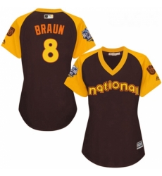 Womens Majestic Milwaukee Brewers 8 Ryan Braun Authentic Brown 2016 All Star National League BP Cool Base MLB Jersey