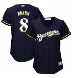 Womens Majestic Milwaukee Brewers 8 Ryan Braun Authentic Navy Blue Alternate Cool Base MLB Jersey