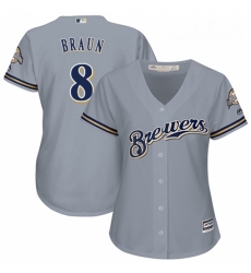 Womens Majestic Milwaukee Brewers 8 Ryan Braun Replica Grey Road Cool Base MLB Jersey