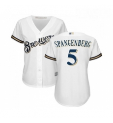 Womens Milwaukee Brewers 5 Cory Spangenberg Replica White Alternate Cool Base Baseball Jersey 