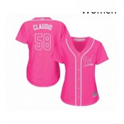 Womens Milwaukee Brewers 58 Alex Claudio Replica Pink Fashion Cool Base Baseball Jersey 