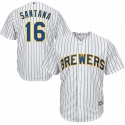 Youth Majestic Milwaukee Brewers 16 Domingo Santana Replica White Home Cool Base MLB Jersey 