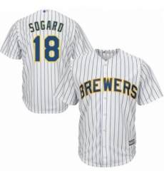 Youth Majestic Milwaukee Brewers 18 Eric Sogard Authentic White Home Cool Base MLB Jersey 