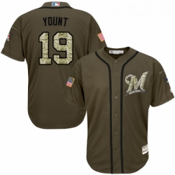 Youth Majestic Milwaukee Brewers 19 Robin Yount Authentic Green Salute to Service MLB Jersey