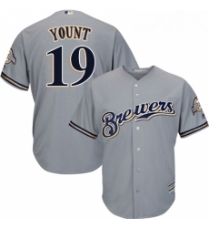 Youth Majestic Milwaukee Brewers 19 Robin Yount Replica Grey Road Cool Base MLB Jersey