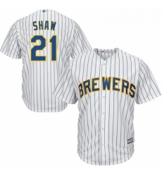 Youth Majestic Milwaukee Brewers 21 Travis Shaw Replica White Alternate Cool Base MLB Jersey