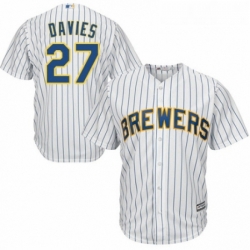 Youth Majestic Milwaukee Brewers 27 Zach Davies Replica White Home Cool Base MLB Jersey 