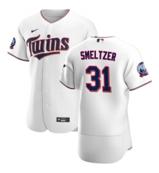 Men Minnesota Twins 31 Devin Smeltzer Men Nike White Home 2020 60th Season Flex Base Team MLB Jersey