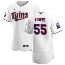 Men Minnesota Twins 55 Taylor Rogers Men Nike White Home 2020 60th Season Flex Base Team MLB Jersey