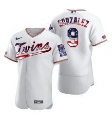 Men Minnesota Twins 9 Marwin Gonzalez Men Nike White Fluttering USA Flag Limited Edition Flex Base MLB Jersey