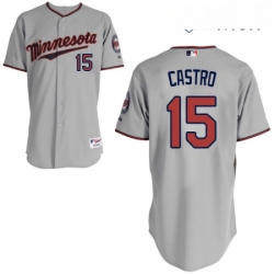 Mens Majestic Minnesota Twins 15 Jason Castro Authentic Grey Road Cool Base MLB Jersey