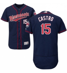 Mens Majestic Minnesota Twins 15 Jason Castro Navy Blue Alternate Flex Base Authentic Collection MLB Jersey