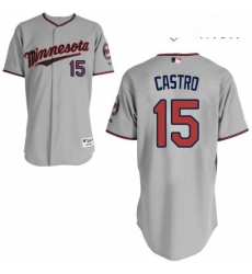 Mens Majestic Minnesota Twins 15 Jason Castro Replica Grey Road Cool Base MLB Jersey