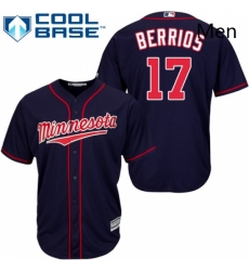 Mens Majestic Minnesota Twins 17 Jose Berrios Replica Navy Blue Alternate Road Cool Base MLB Jersey