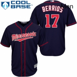 Mens Majestic Minnesota Twins 17 Jose Berrios Replica Navy Blue Alternate Road Cool Base MLB Jersey