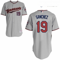 Mens Majestic Minnesota Twins 19 Anibal Sanchez Replica Grey Road Cool Base MLB Jersey 