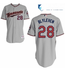 Mens Majestic Minnesota Twins 28 Bert Blyleven Replica Grey Road Cool Base MLB Jersey