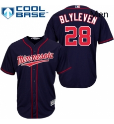 Mens Majestic Minnesota Twins 28 Bert Blyleven Replica Navy Blue Alternate Road Cool Base MLB Jersey