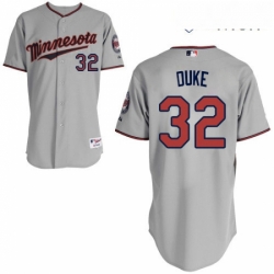 Mens Majestic Minnesota Twins 32 Zach Duke Authentic Grey Road Cool Base MLB Jersey 