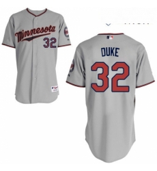 Mens Majestic Minnesota Twins 32 Zach Duke Replica Grey Road Cool Base MLB Jersey 