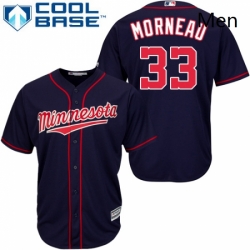 Mens Majestic Minnesota Twins 33 Justin Morneau Replica Navy Blue Alternate Road Cool Base MLB Jersey